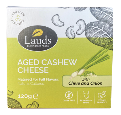 Lauds Plant Based Aged Cashew Cheese with Chives & Onion 120g *CHILLED*