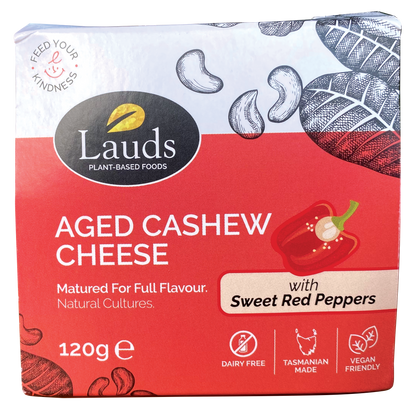 Lauds Plant Based Aged Cashew Cheese with Sweet Red Peppers 120g *CHILLED*